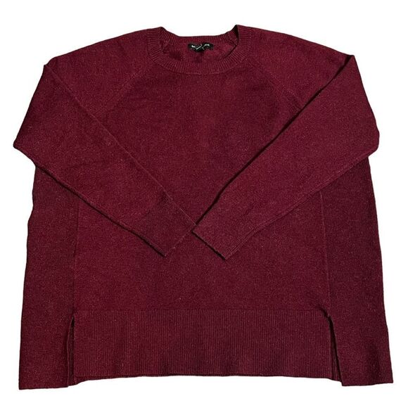BANANA REPUBLIC Stretch Knit Vented Hem Crewneck Tunic Sweater Burgundy Wine - Picture 2 of 7